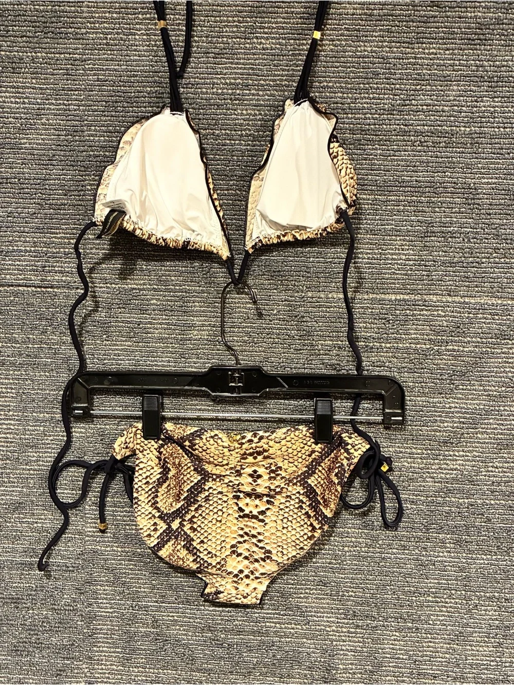 VIX Snake-Print Triangle Bikini Set in Tan and Black Sz Top L, Sz Bottom M